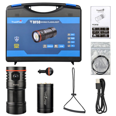 TrustFire DF50 Dive Light - 6500LM LED, USB Rechargeable, 70M Waterproof, Multi-Color Lights(PURCHASE TO GET 20% OFF)
