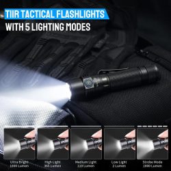 TrustFire T11R Rechargeable LED Tactical Flashlight, 1800 Lumens, Waterproof, Dual Switch, 22 Hours Battery Life